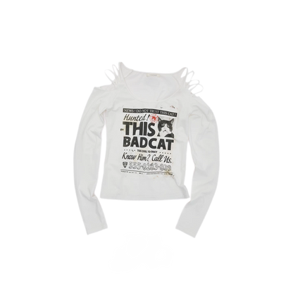 Distressed Graphic Off-Shoulder T-Shirt
