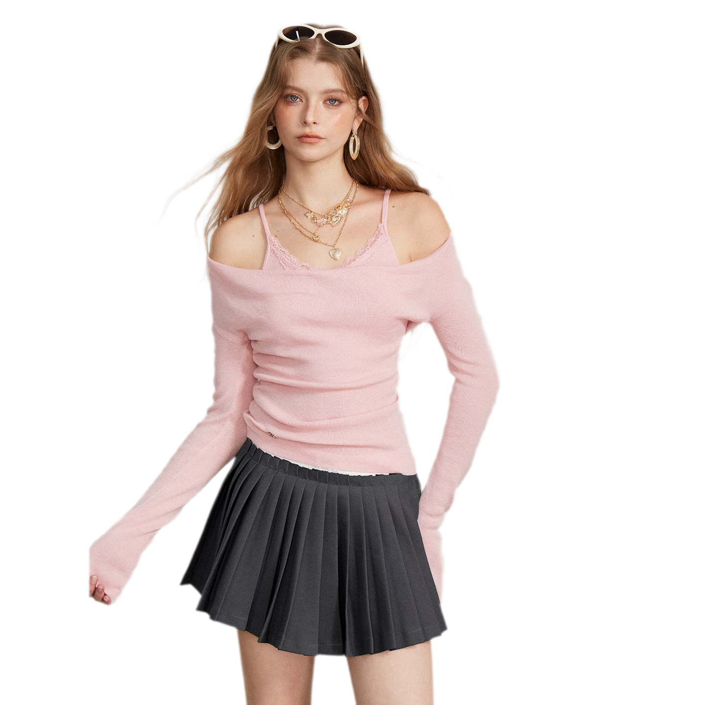 Draped Lace Trim Knit Top