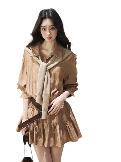 High-Waist Ruffle Shirt Dress