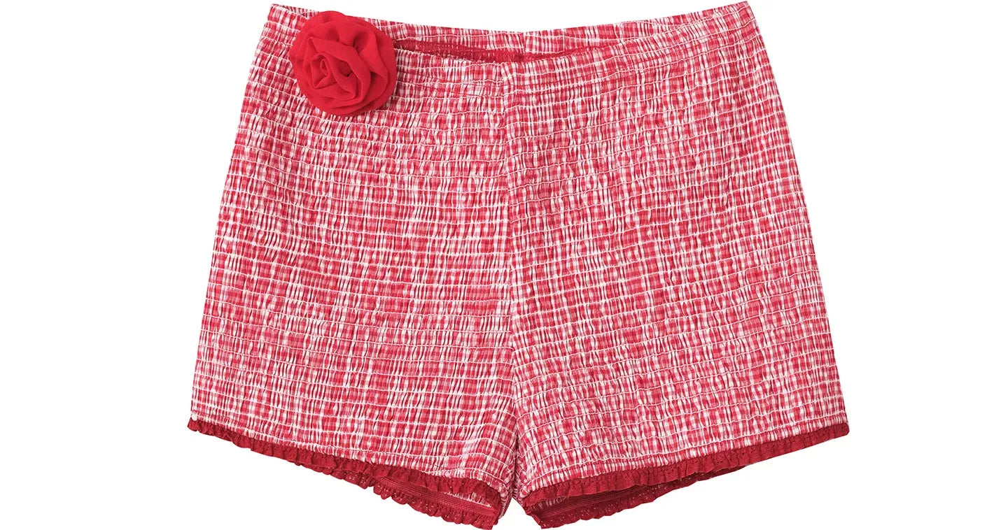Gingham Ruched Top Shorts Set