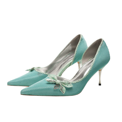 Glossy Bow Pointed-Toe Pumps
