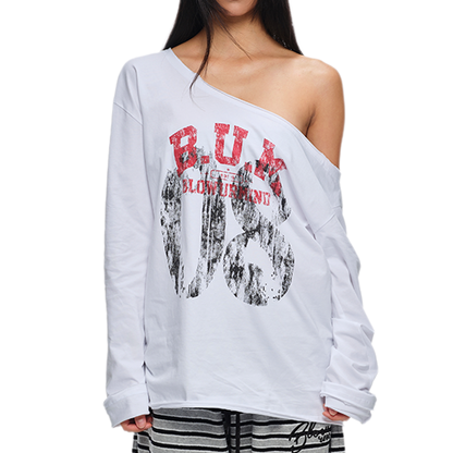 Asymmetric Printed Oversized Long-Sleeve T-Shirt