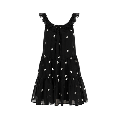 Tencel Embroidered Ruffle A-line Dress