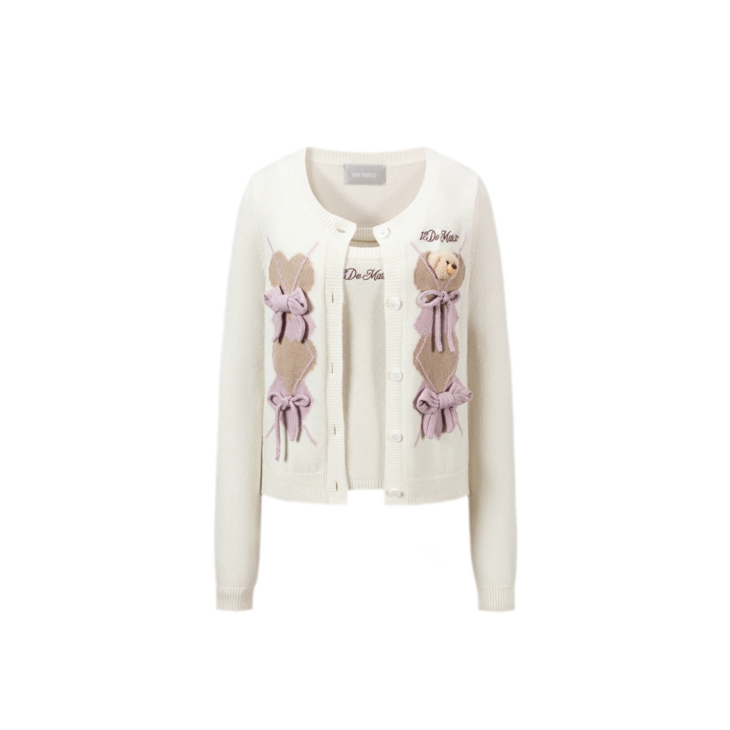 Diamond Knit Bow Cardigan Set