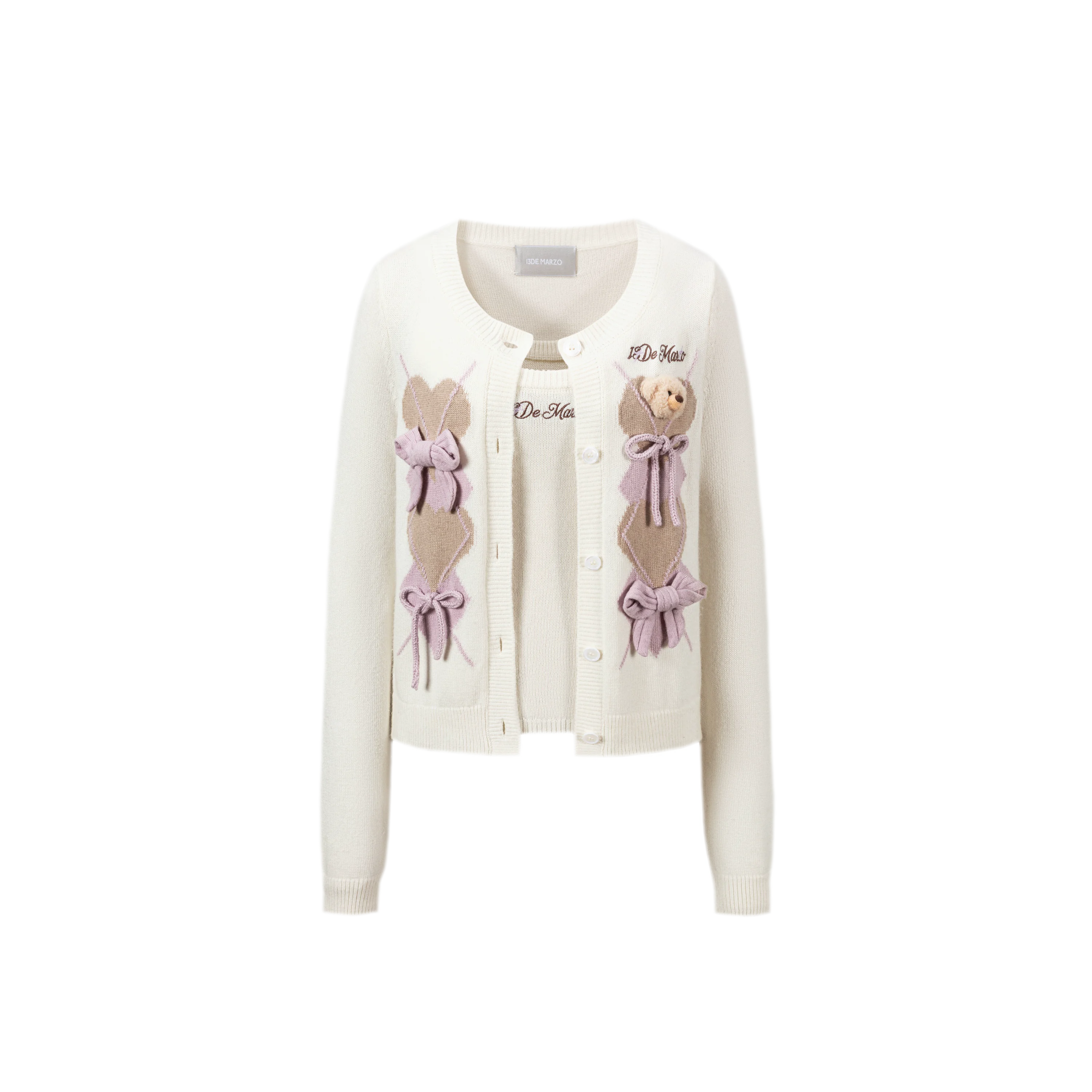 Diamond Knit Bow Cardigan Set
