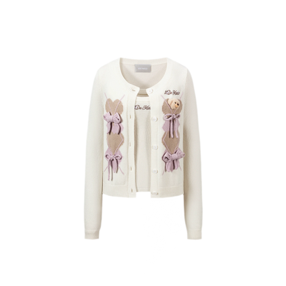 Diamond Knit Bow Cardigan Set