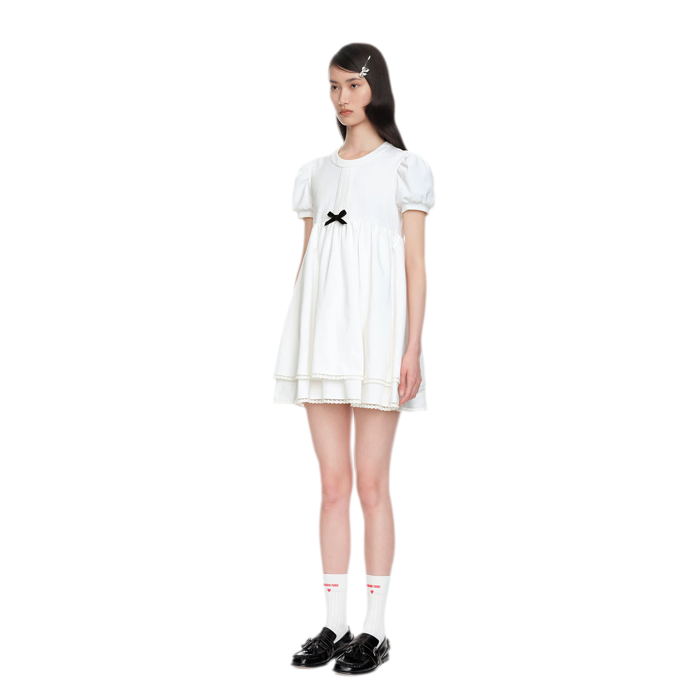 Cotton Puff Sleeve Bow Dress