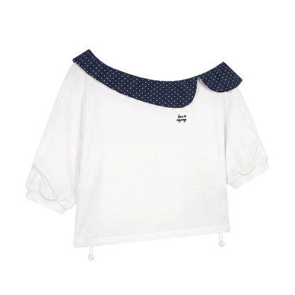 Vintage Polka Dot Asymmetric Short Sleeve Sweatshirt