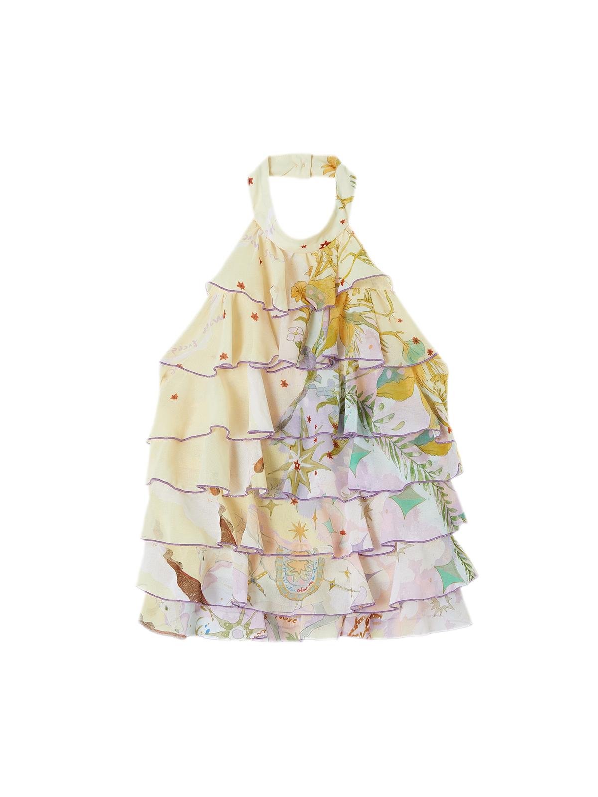 Printed Halter Ruffle Chiffon Top