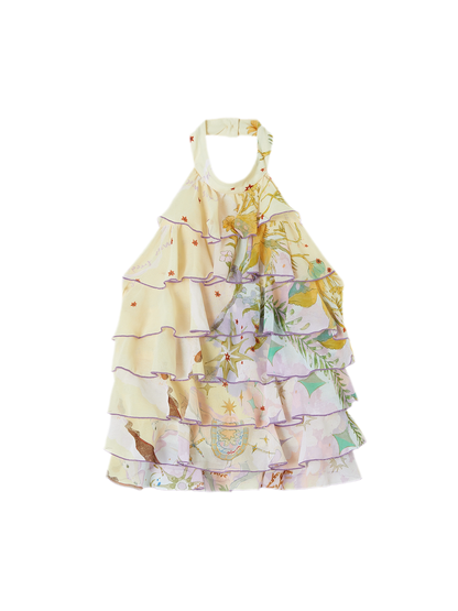 Printed Halter Ruffle Chiffon Top