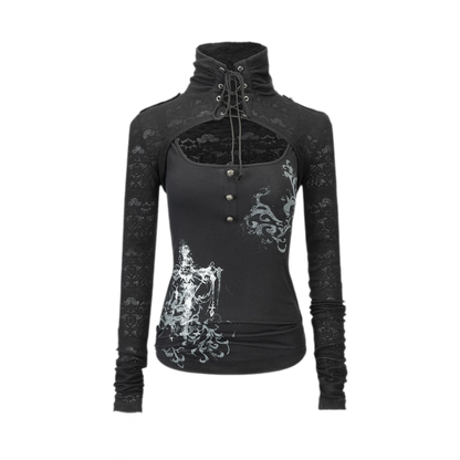 Silver Foil Gothic Lace-Up Top