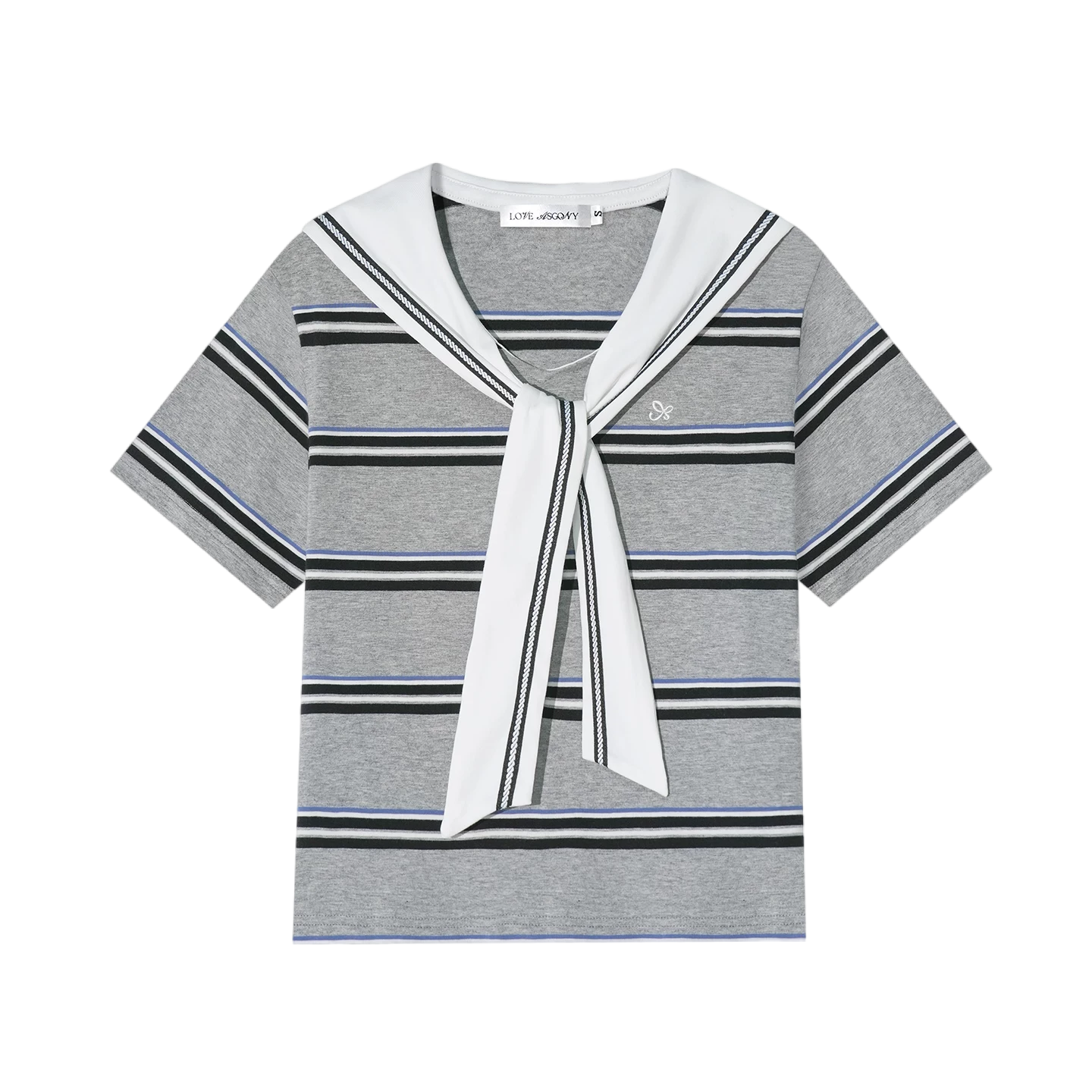 Navy Sailor Collar Tie-Striped Short T-shirt