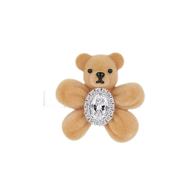 Pinza para el cabello con oso flocado y piedras preciosas