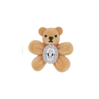 Pinza para el cabello con oso flocado y piedras preciosas
