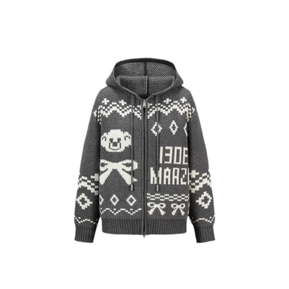 Giacca in maglia con cappuccio Fair Isle