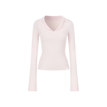 Wool Ribbed Polo Top