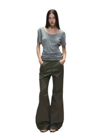 Relaxed Fit Mid-Length Two-Tone Classic U-Neck T-shirt