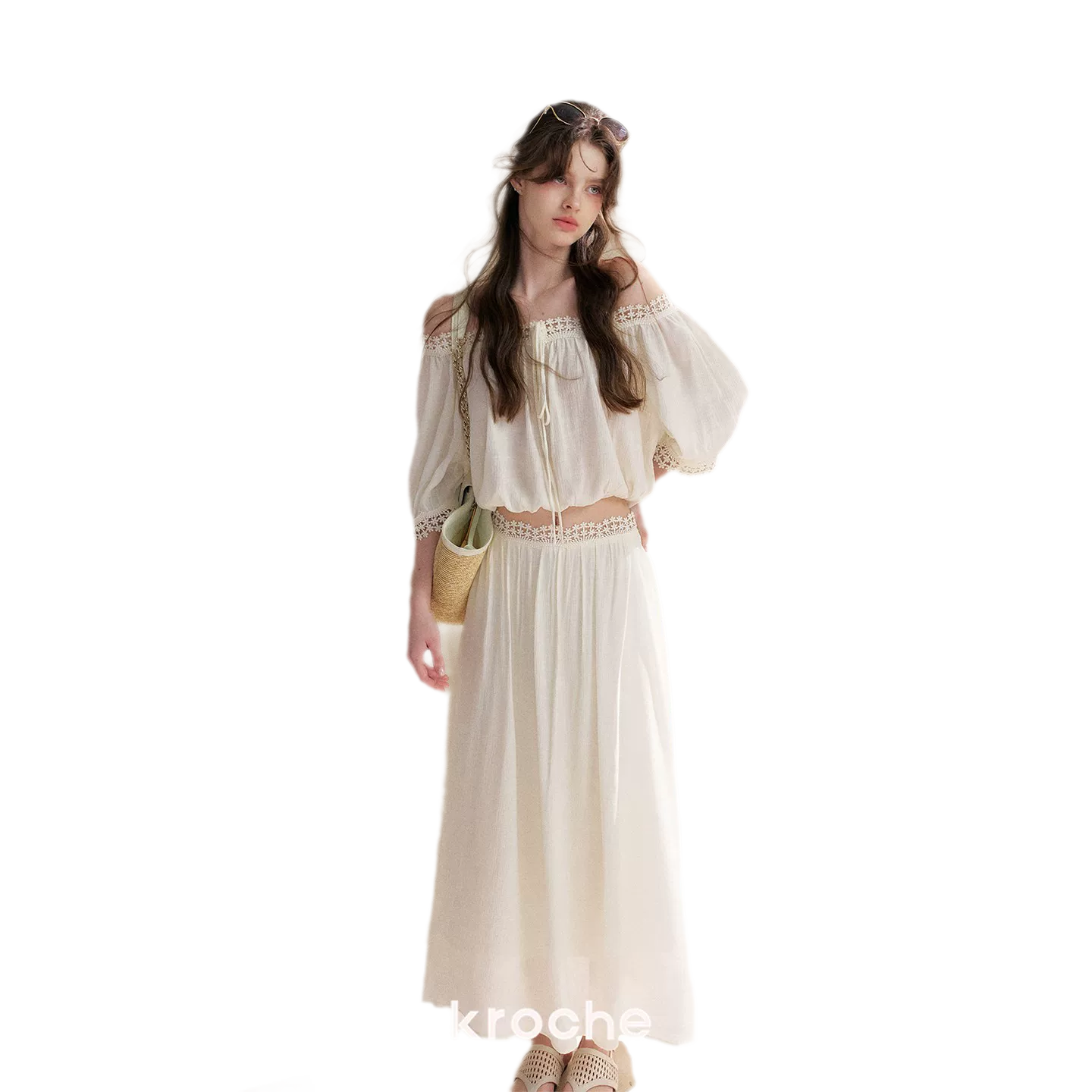 Asymmetrical Lace Off-Shoulder Top &amp; Skirt Set
