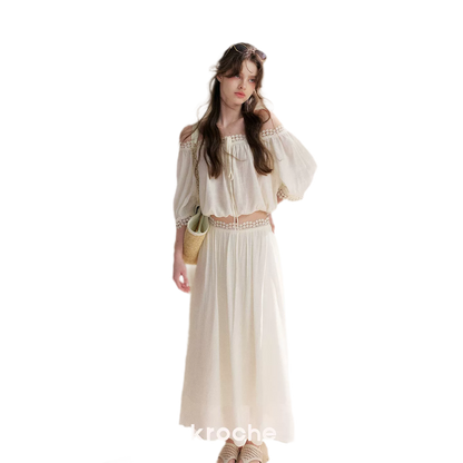 Asymmetrical Lace Off-Shoulder Top &amp; Skirt Set