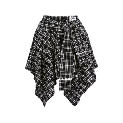 Asymmetric Lace Patchwork Plaid Skirt/Top