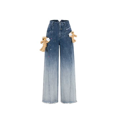Unisex Glow Star Bear Wide-leg Casual Denim Pants