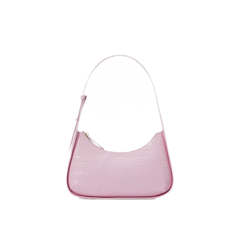 Crocodile Textured Curved Shoulder Bag
