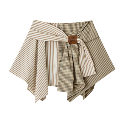 Patchwork Asymmetrical Plaid Skort