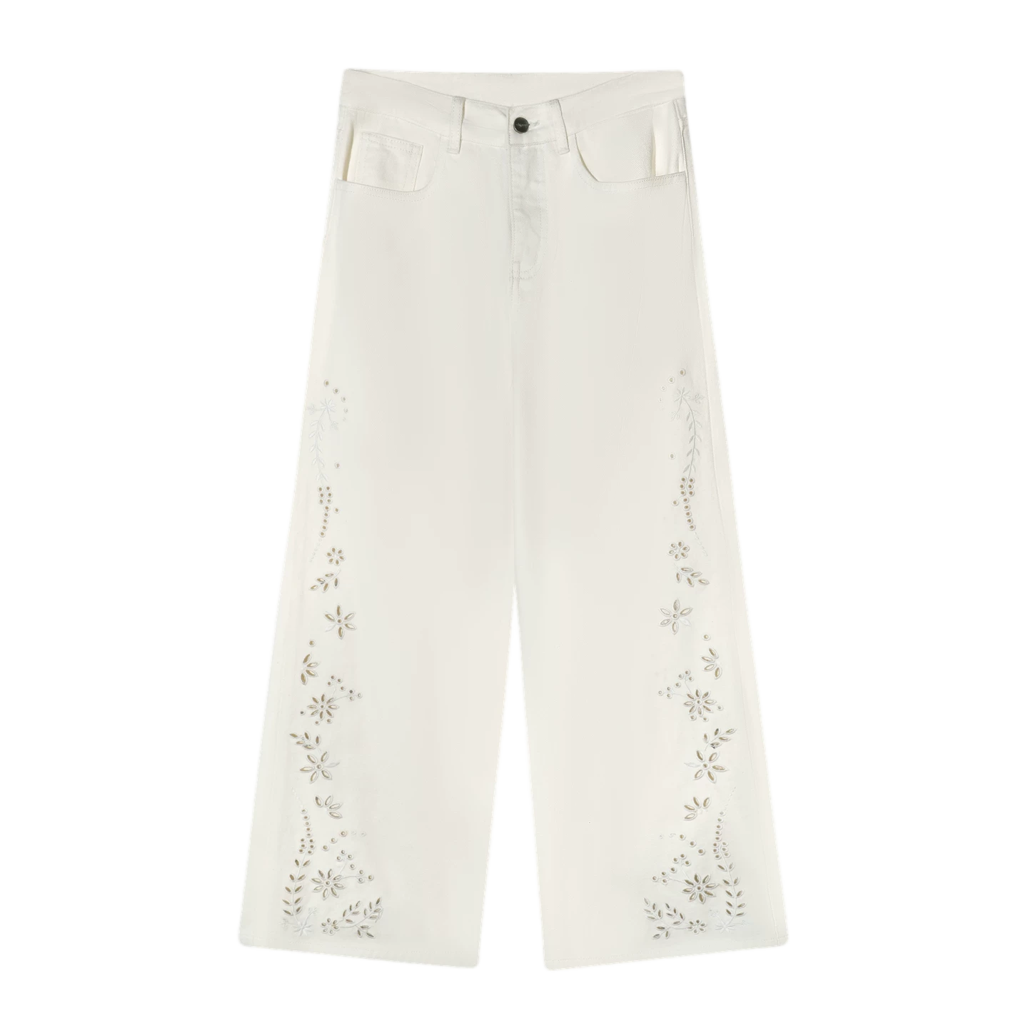 Embroidered Washed Wide-Leg Jeans
