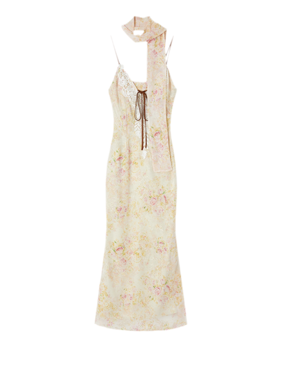 Iris Floral Lace Trim Vintage Dress