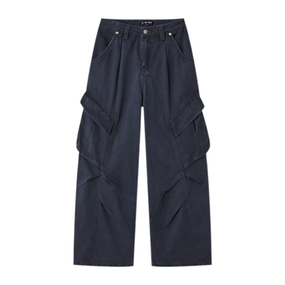 Pleated Wide-Leg Cargo Jeans