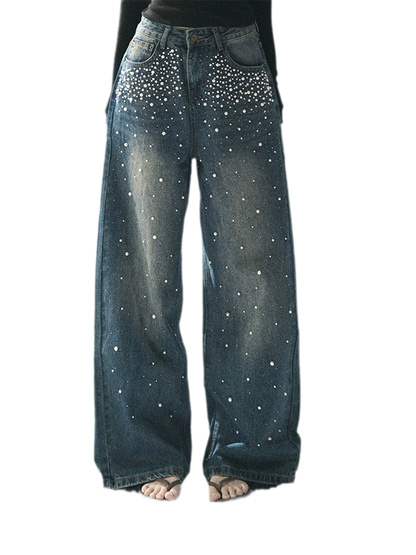 Washed Pearl Wide-Leg Jeans