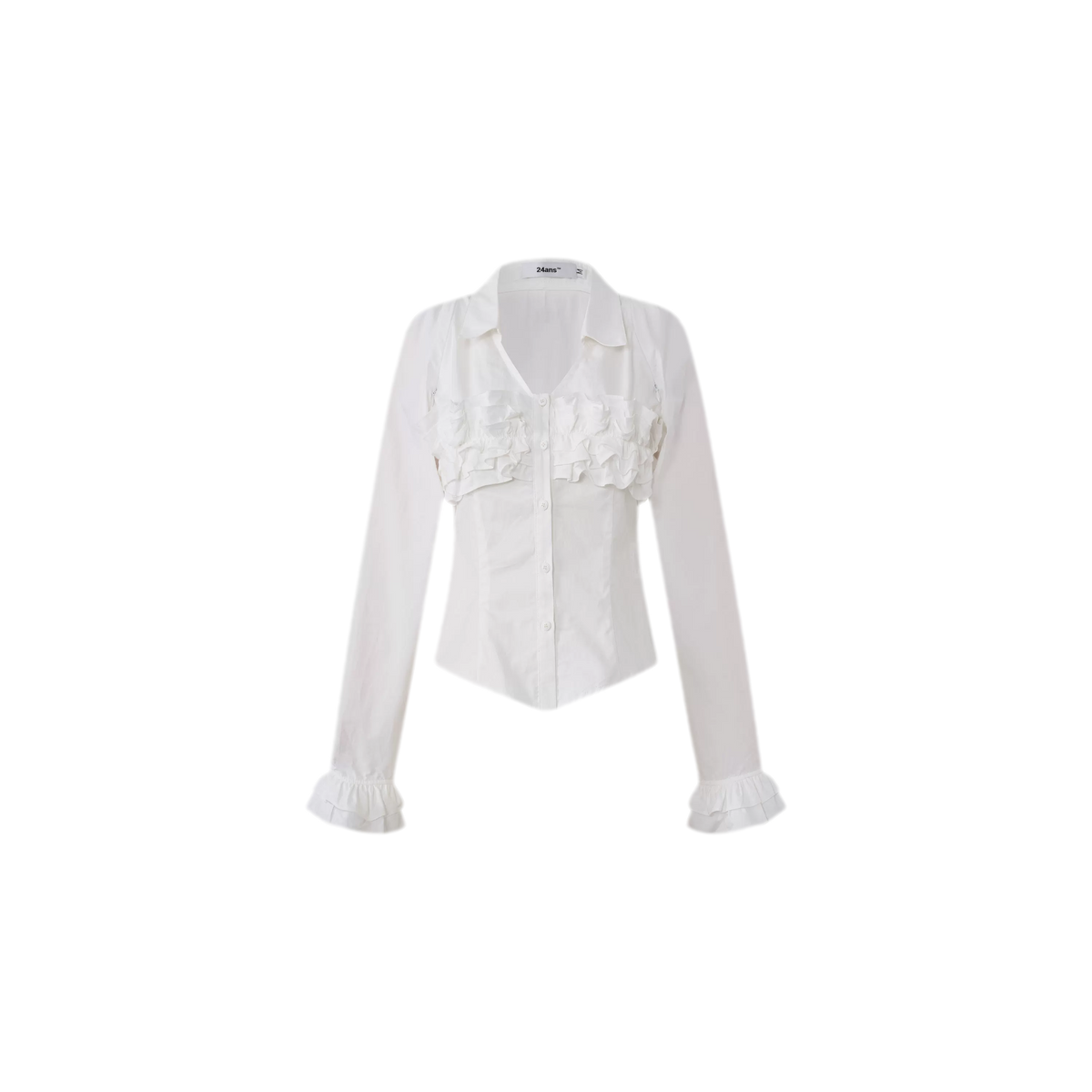 Pleated Ruffle Puff-Sleeve Shirt