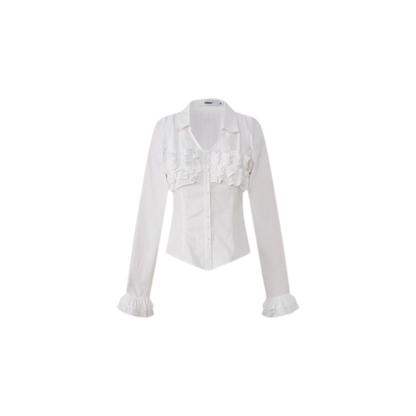 Pleated Ruffle Puff-Sleeve Shirt
