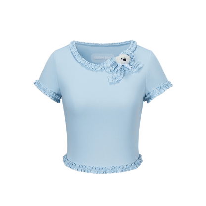 Ruffled Bow Short Sleeve T-Shirt