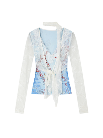 Cardigan aderente con pannelli in pizzo