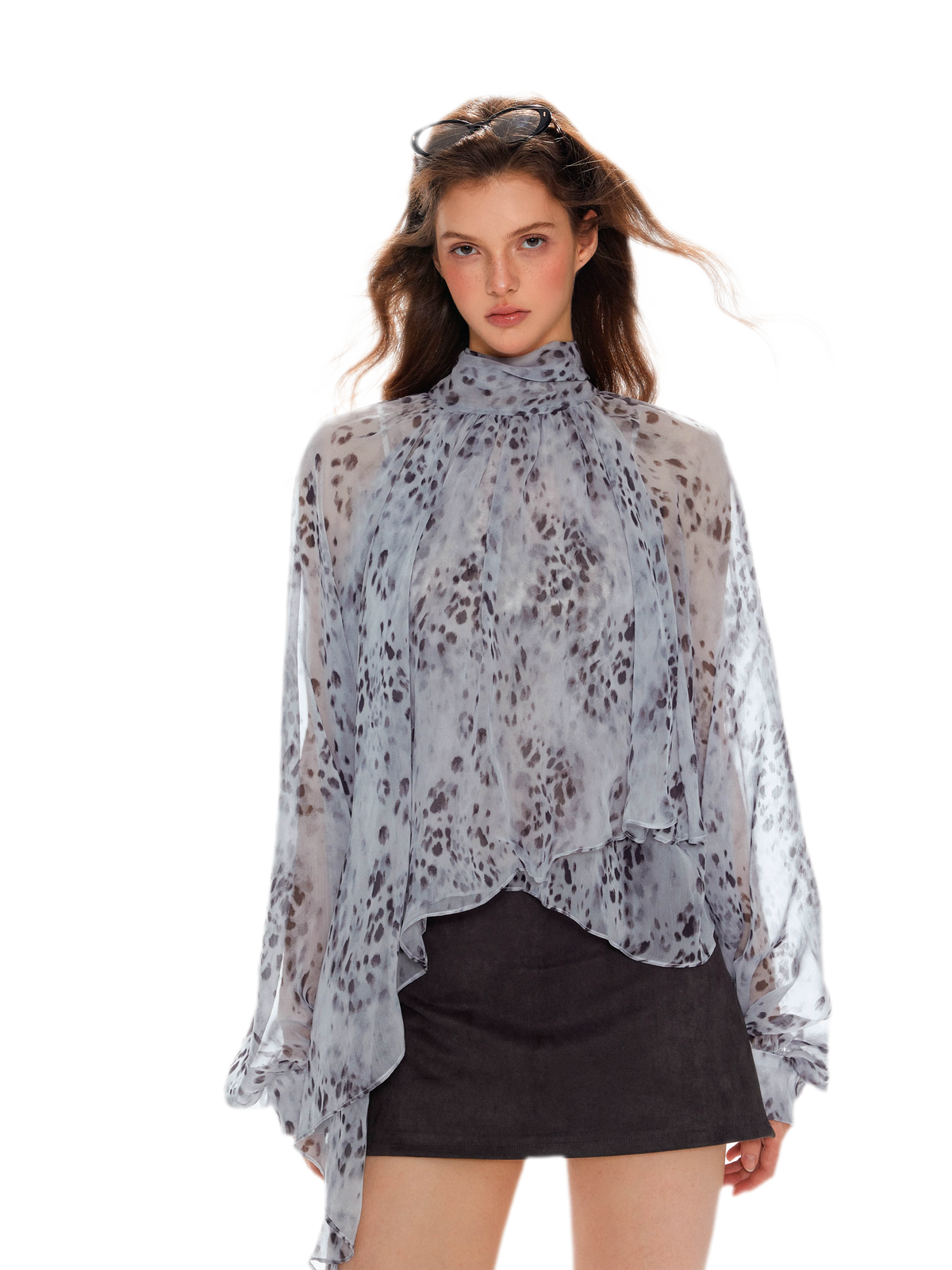 Sheer Draped Cape Shirt