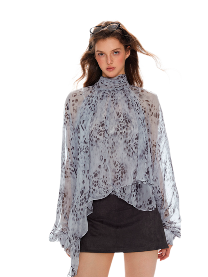 Sheer Draped Cape Shirt