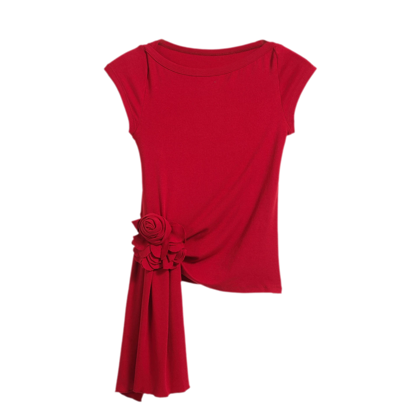 Asymmetric Flower Short Sleeve Top