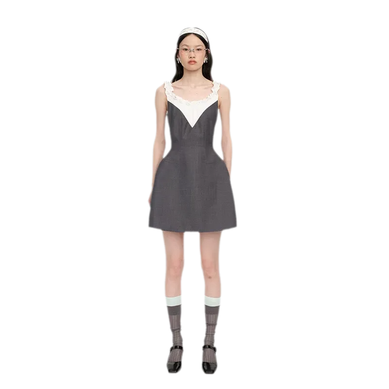 Ruffled Contrast Mini Dress