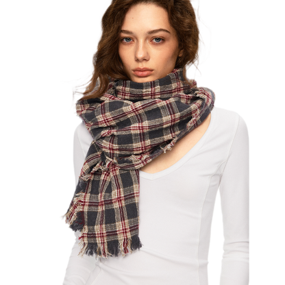 Wool Plaid Fringed Scarf