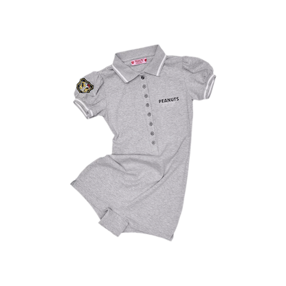 x Snoopy Navy Puff Sleeve Slim Polo Romper