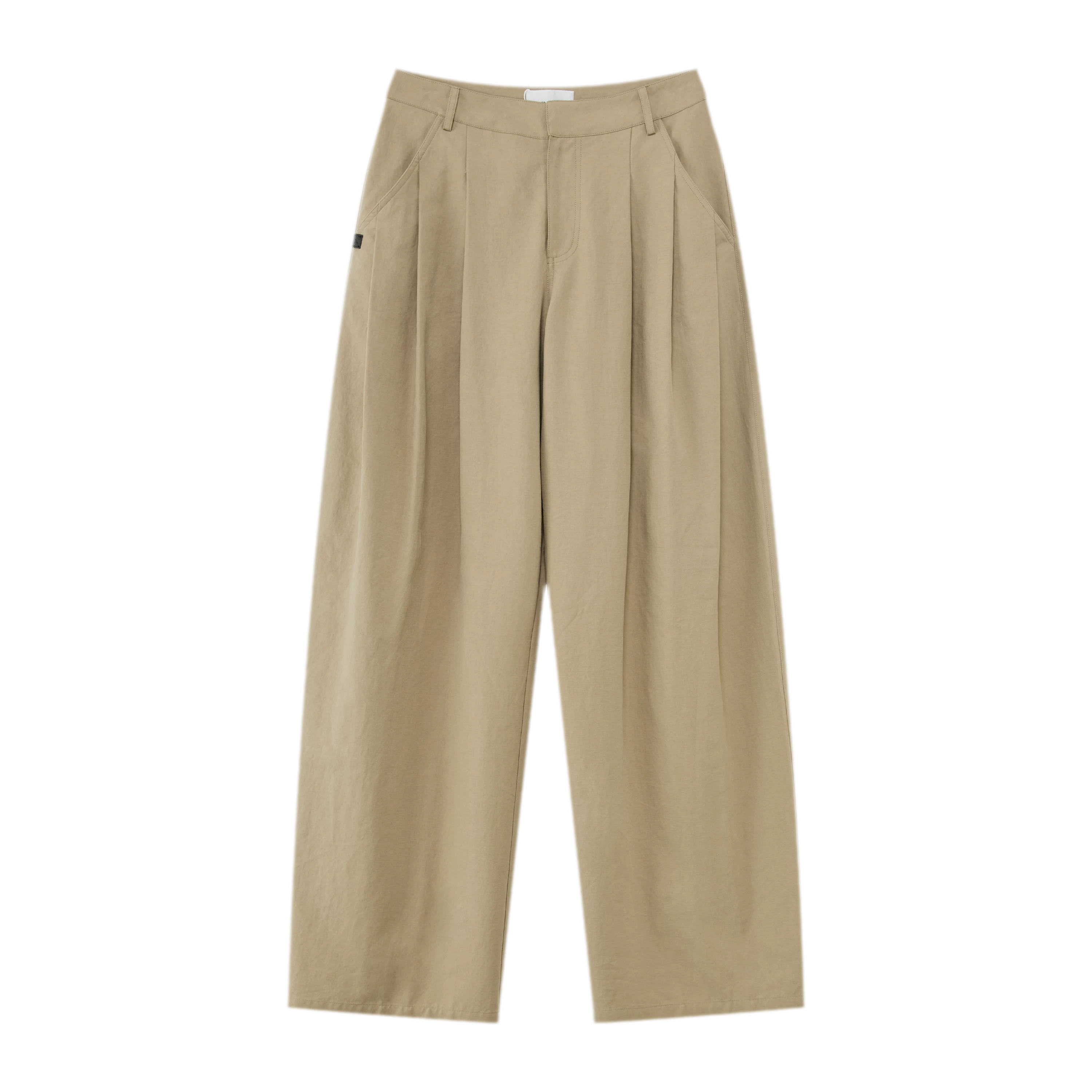 Curved Linen-Blend Pants