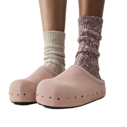 Rhinestone Platform Suede Mules