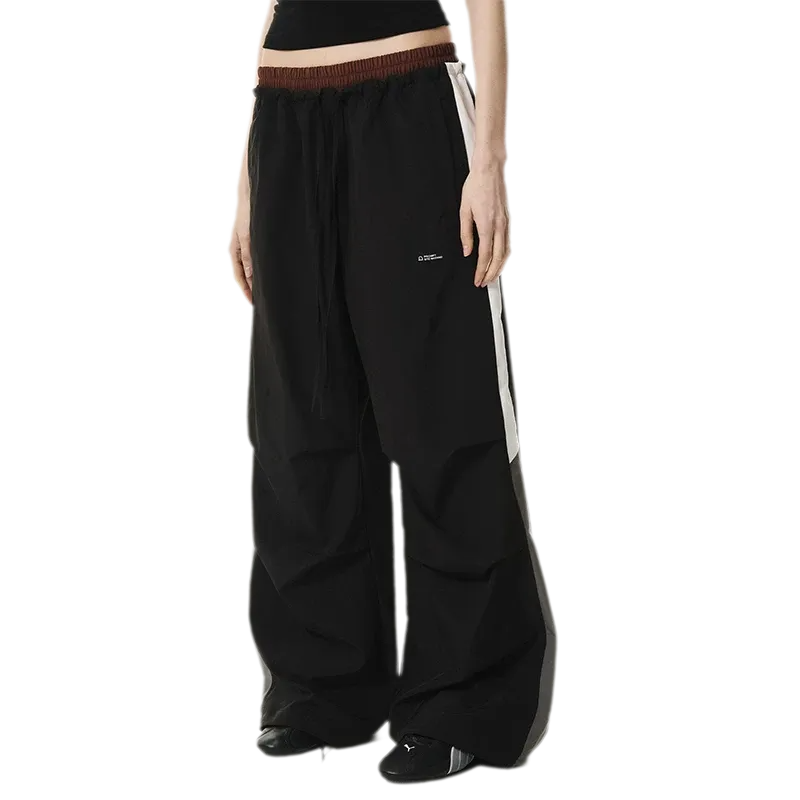 Pleated Contrast Wide-Leg Pants