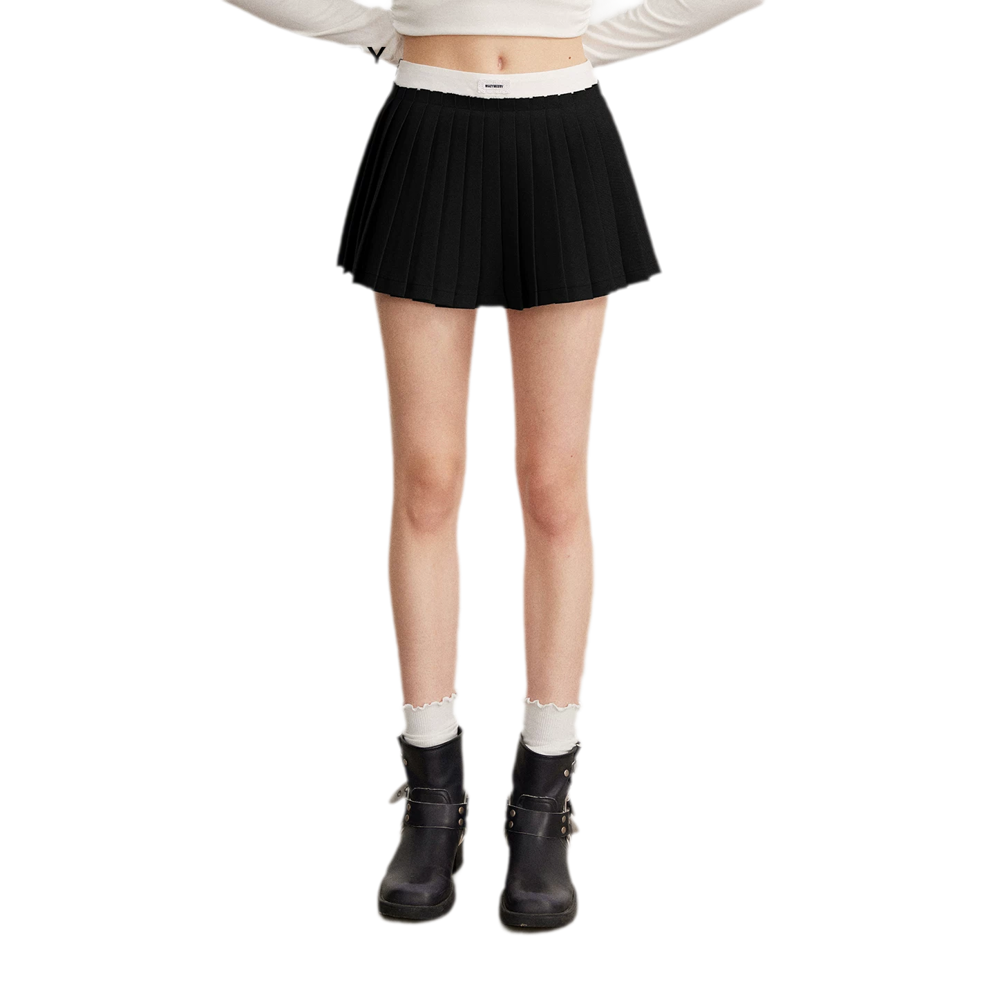 Contrast Pleated A-Line Mini Skirt
