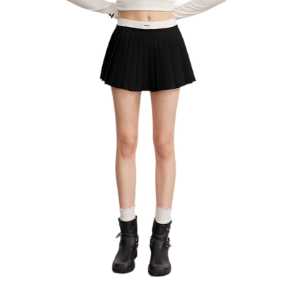 Contrast Pleated A-Line Mini Skirt