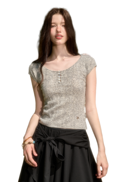 Soft Wool Fitted Short-Sleeve Top