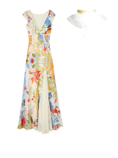 Gold Embroidered Lace Tea Dress