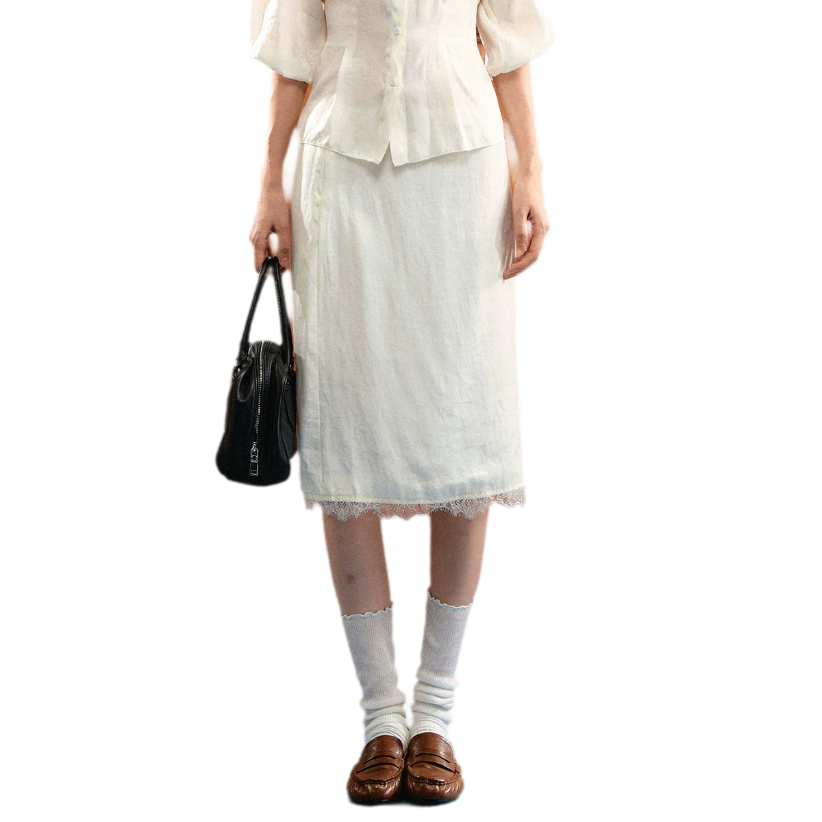 Linen Bubble Sleeve Top Skirt