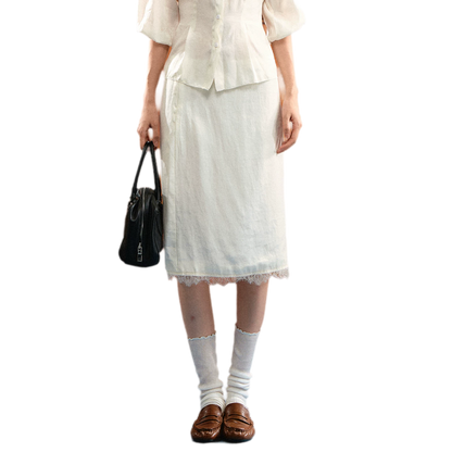 Linen Bubble Sleeve Top Skirt